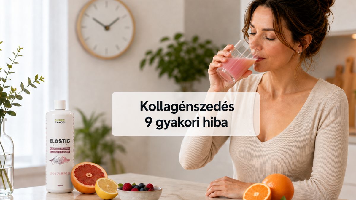 Nő folyékony kollagénitalt fogyaszt Elastic Elite kollagén koncentrátummal