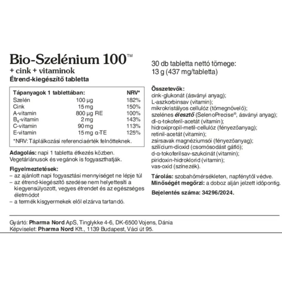 Pharma Nord Bio-Szelénium 100 + Cink + Vitaminok termékadatlap