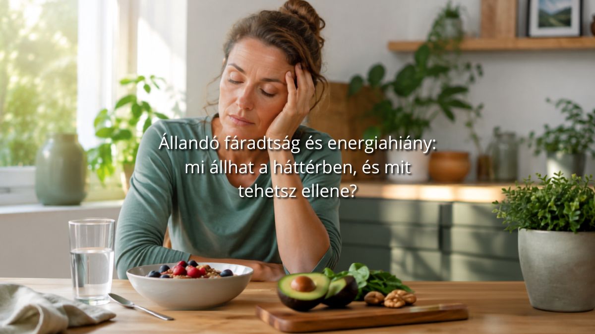 Fáradt nő reggelinél, az állandó fáradtság és energiahiány szemléltetése